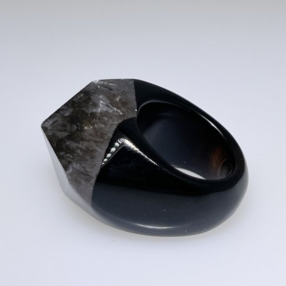 Unique black Rutile Quartz and black Agate shank ring, carved, size: 5    NWOT - Picture 4 of 6